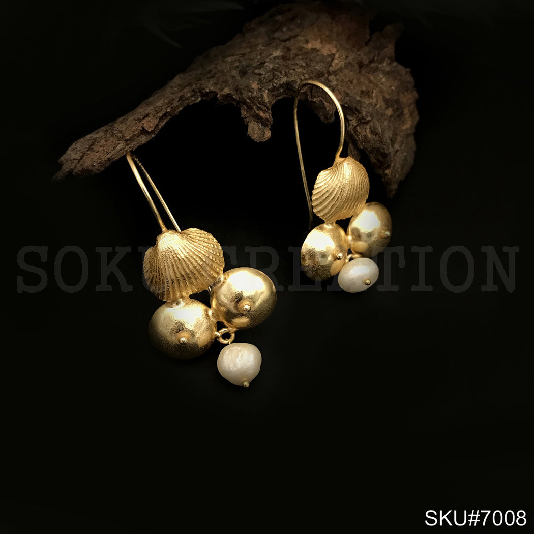 Gold plated Pearl Shell Statement Style Ear Wire Earring SKU7008