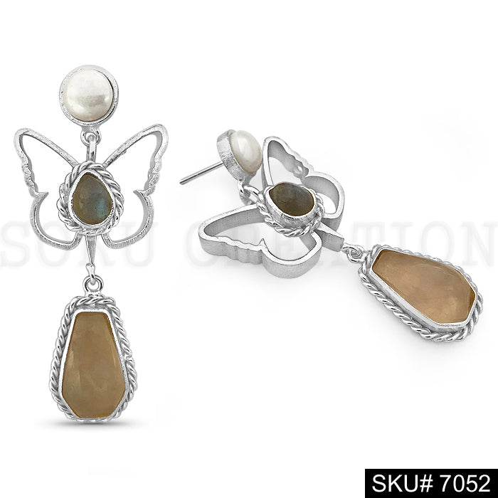 Gold plated Butterfly Twisted Wire Pearl Style Drop and Dangle Earring SKU7052