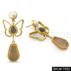 Gold plated Butterfly Twisted Wire Pearl Style Drop and Dangle Earring SKU7052