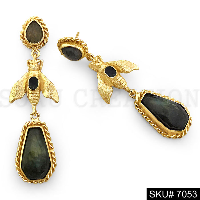 Gold plated Dragonfly Twisted Wire Pearl Style Drop and Dangle Earring SKU7053