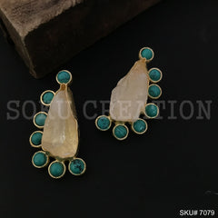Gold Plated Unique Statement Turquoise Stone Handmade Big Stud Earring SKU7079