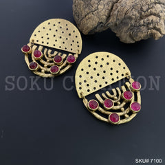 Gold Plated Unique Red Stone Statement Handmade Drop and Dangle Earring SKU7100
