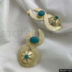 Gold Plated Statement Turquoise Handmade Big Stud Earring SKU7133