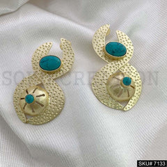 Gold Plated Statement Turquoise Handmade Big Stud Earring SKU7133