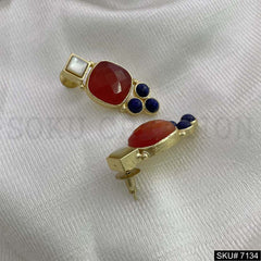 Gold Plated Statement Red and Blue Stone Handmade Drop and Dangle Earring SKU7134