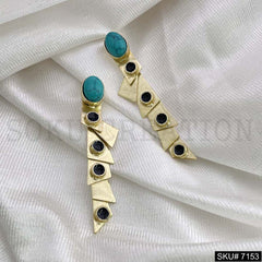 Gold Plated Statement Turquoise Handmade Big Stud Earring SKU7153