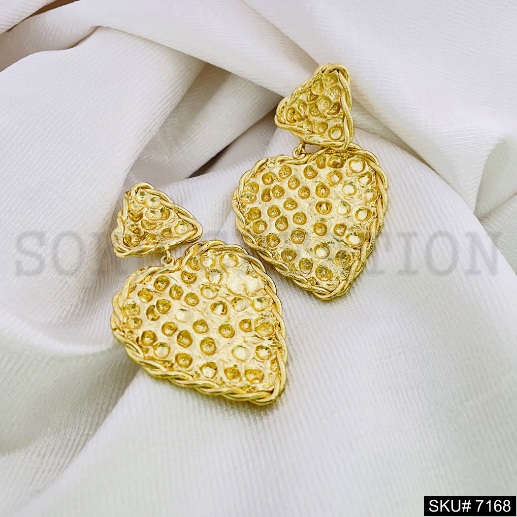 Gold Plated Statement Twisted Wire Heart style Handmade  Drop and Dangle Earring SKU7168