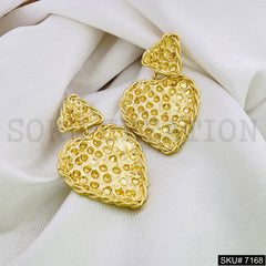 Gold Plated Statement Twisted Wire Heart style Handmade  Drop and Dangle Earring SKU7168