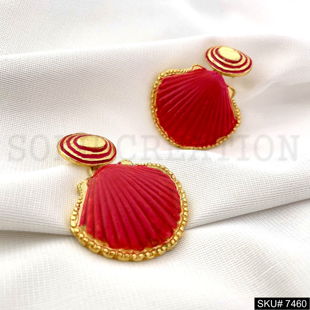 Gold plated Handmade Red Enamel Shell Design Drop and Dangle Earring SKU7460
