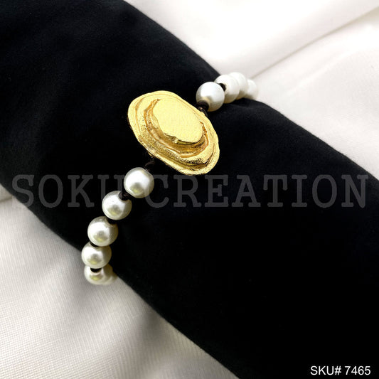 Handmade Pearl Unique Bracelet in Gold Plated SKU7465