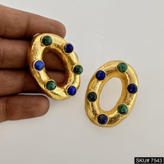 Gemstone Stud Oval Shape Earrings in Gold Plated