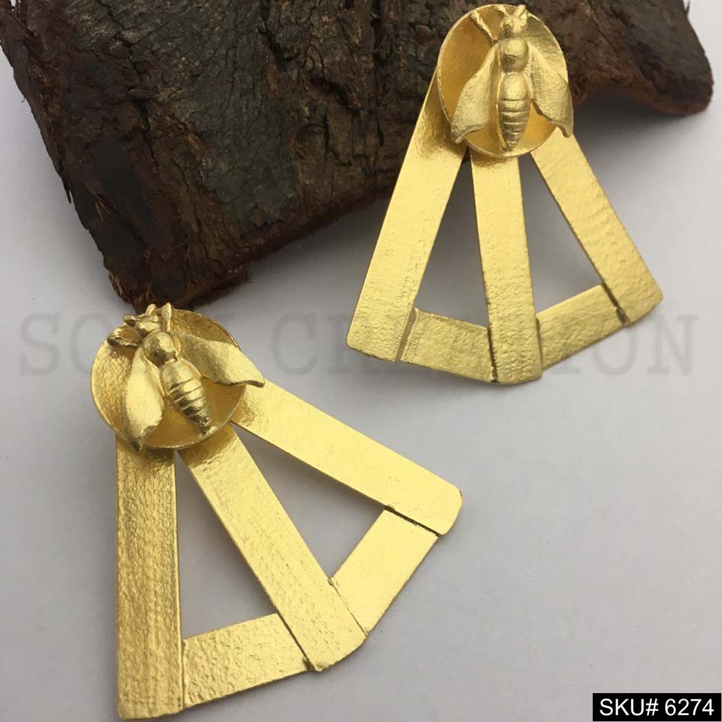 Gold plated Geometric Dragon Fly Design Big Stud Earring SKU6274