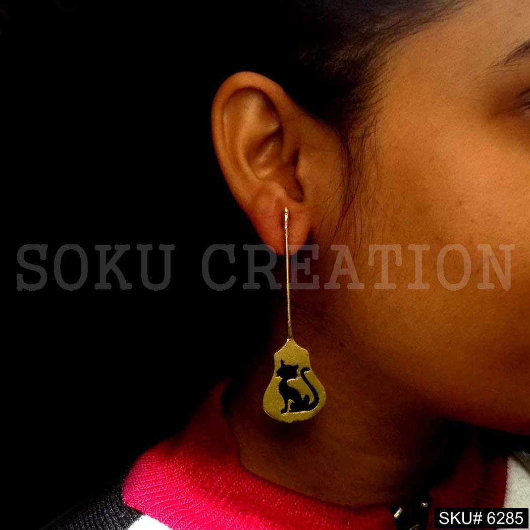 Gold plated Statement with Cat charm designer Earring SKU6285