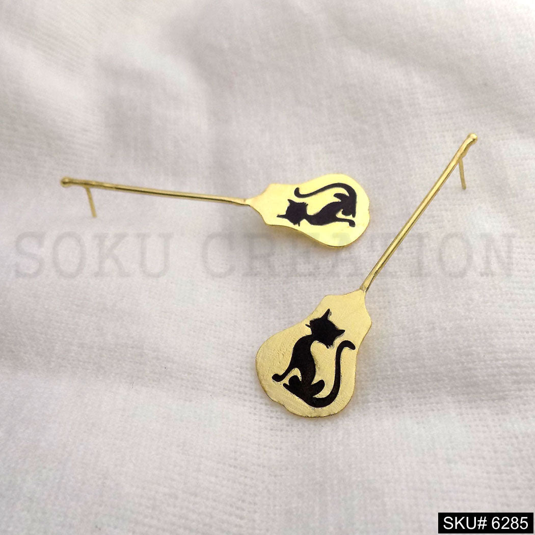 Gold plated Statement with Cat charm designer Earring SKU6285