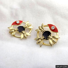 Gold plated Three Dragon fly Unique designer Big Stud Earring SKU6286