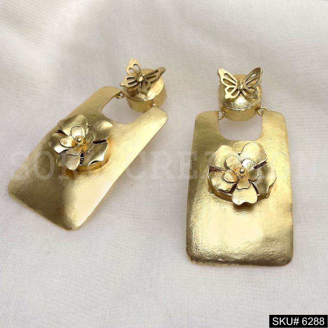 Gold plated Flower and Butterfly designer Big Stud Earring SKU6288