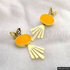 Gold plated Yellow Enamel Butterfly  Drop & Dangle Earrings SKU6300