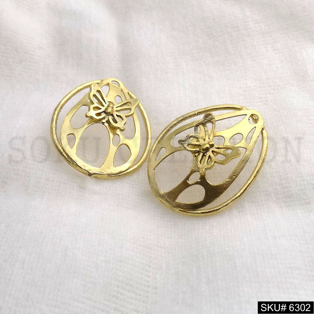 Gold plated Drop Oval and Butterfly Plain Big Stud Earrings SKU6302