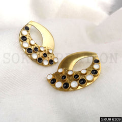 Gold plated Handmade Half Moon in Moon Big Stud Earrings SKU6309