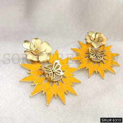 Gold plated Yellow Enamel Butterfly Drop & Dangle Earrings SKU6310