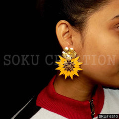 Gold plated Yellow Enamel Butterfly Drop & Dangle Earrings SKU6310