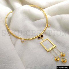 Gold Plated Statement gemstone and white Pearl of Choker  SKU6373