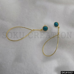 Gold plated Turquoise Stone Tear Drop Style Drop and Dangle Earrings SKU6421