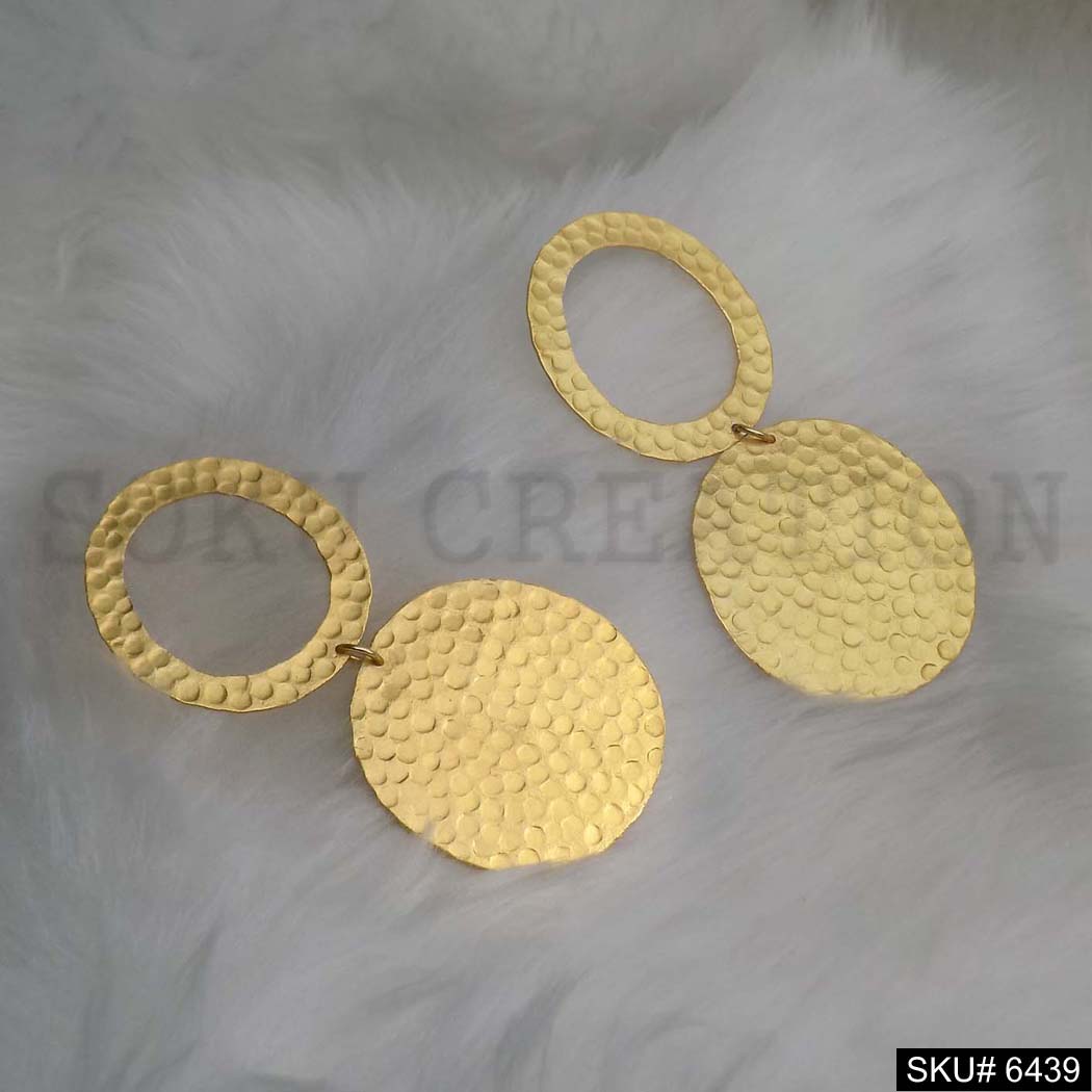 Gold plated Statement Hammered Round Shape Drop and Dangle Earrings SKU6439