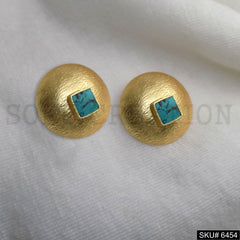 Gold plated Turquoise Stone Statement Round Style Stud Earrings SKU6454
