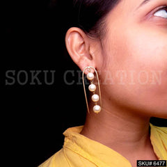 Gold plated Statement Curved with Pearl of Big Stud Earrings SKU6477