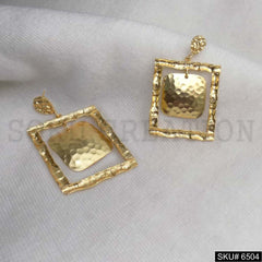Gold plated Hammered Statement Drop and Dangle Earrings SKU6504