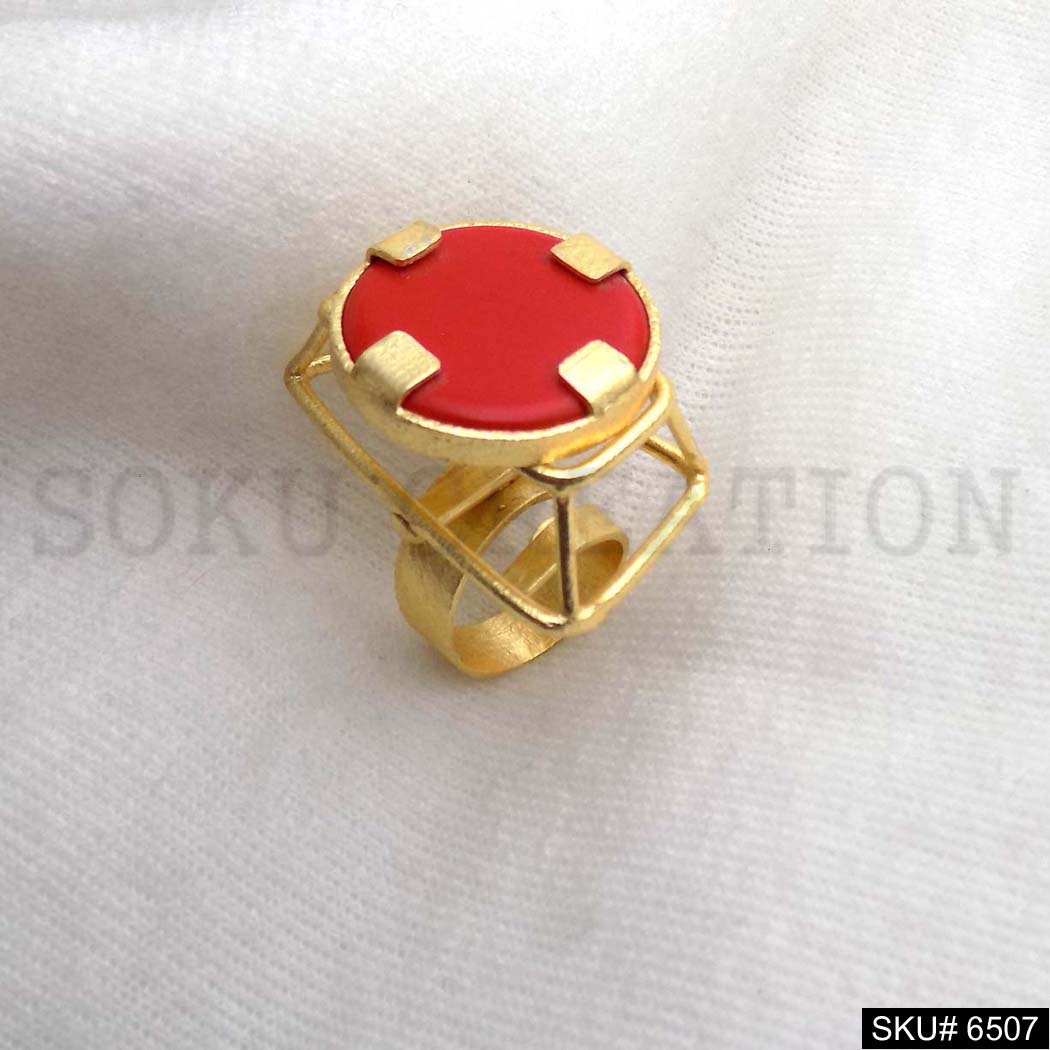 Gold Plated Unique Designer Red Enamel Adjustable Handmade Ring SKU6507