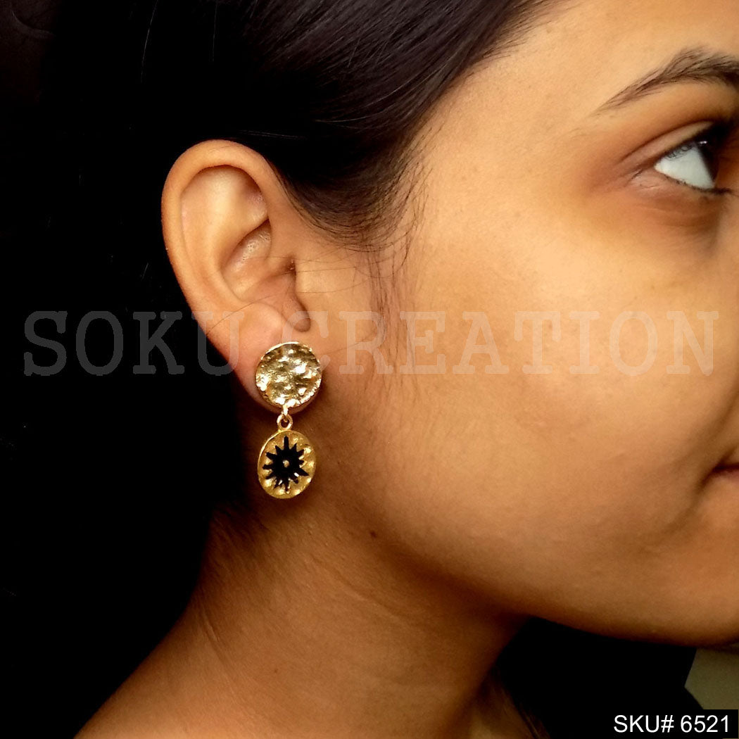 Gold plated Hammered Rounded Unique Design Drop and Dangle Earrings SKU6521