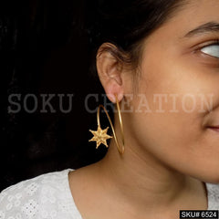 Gold plated Statement Unique Hoop Curl Style Design Big Stud Earrings SKU6524