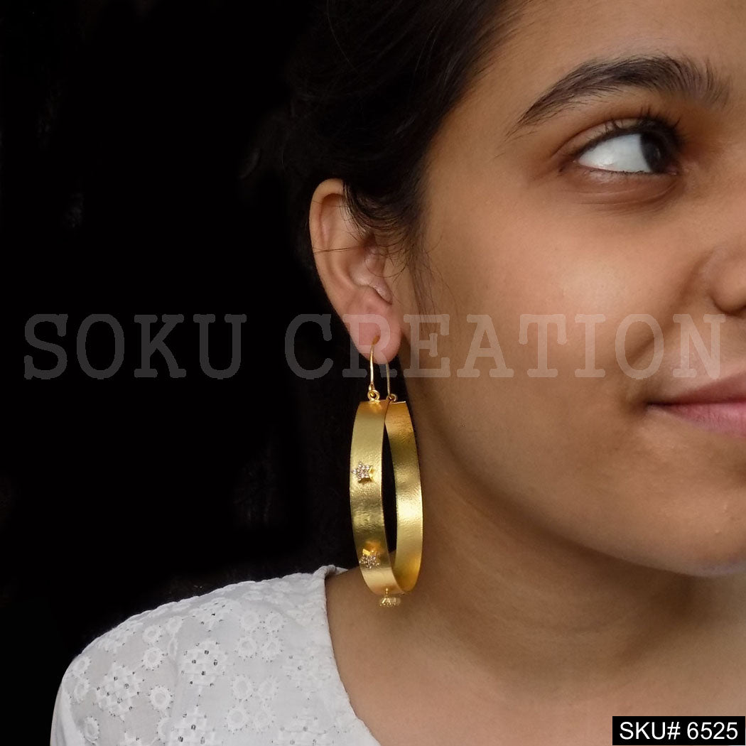 Gold plated Statement Rounded Small Star Hoops Earrings SKU6525