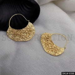 Gold plated Hammered Half Moon Hoops Earring SKU6598