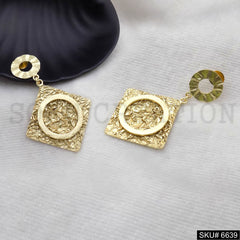 Gold plated Statement Circle Hammered Unique Handmade Design of Drop and Dangle Earring SKU6639