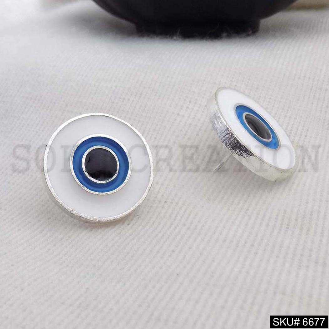 Silver plated Simple Rounded Evil Eye Stud Earrings SKU6677