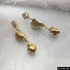 Gold Plated Unique Designer Pearl Drop and Dangle Earrings SKU6736