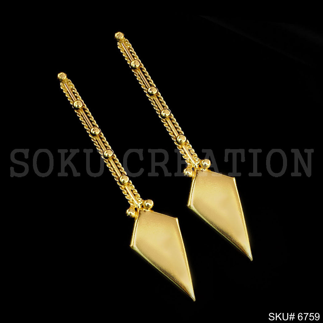 Gold plated Twisted Wire Statement Long Stud Earrings SKU6759