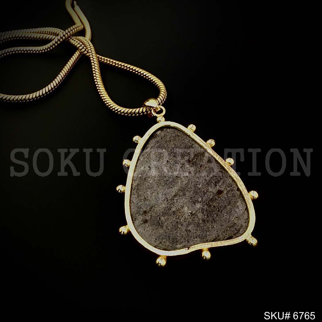 Gold Plated Chain with Natural Alwar Rock Pendant SKU6765