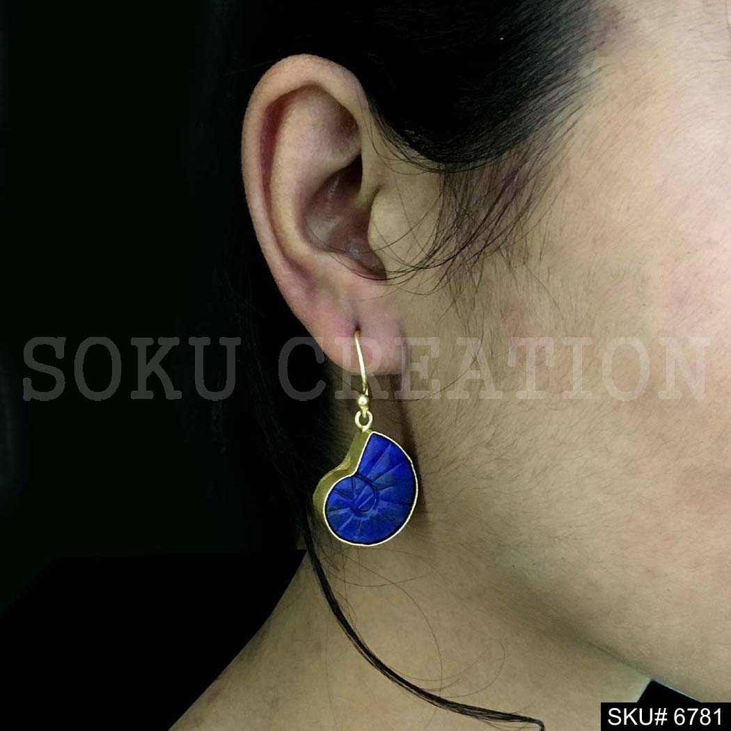Gold Plated Style Blue Gemstone Mango Shape Ear Wire Earrings SKU6781