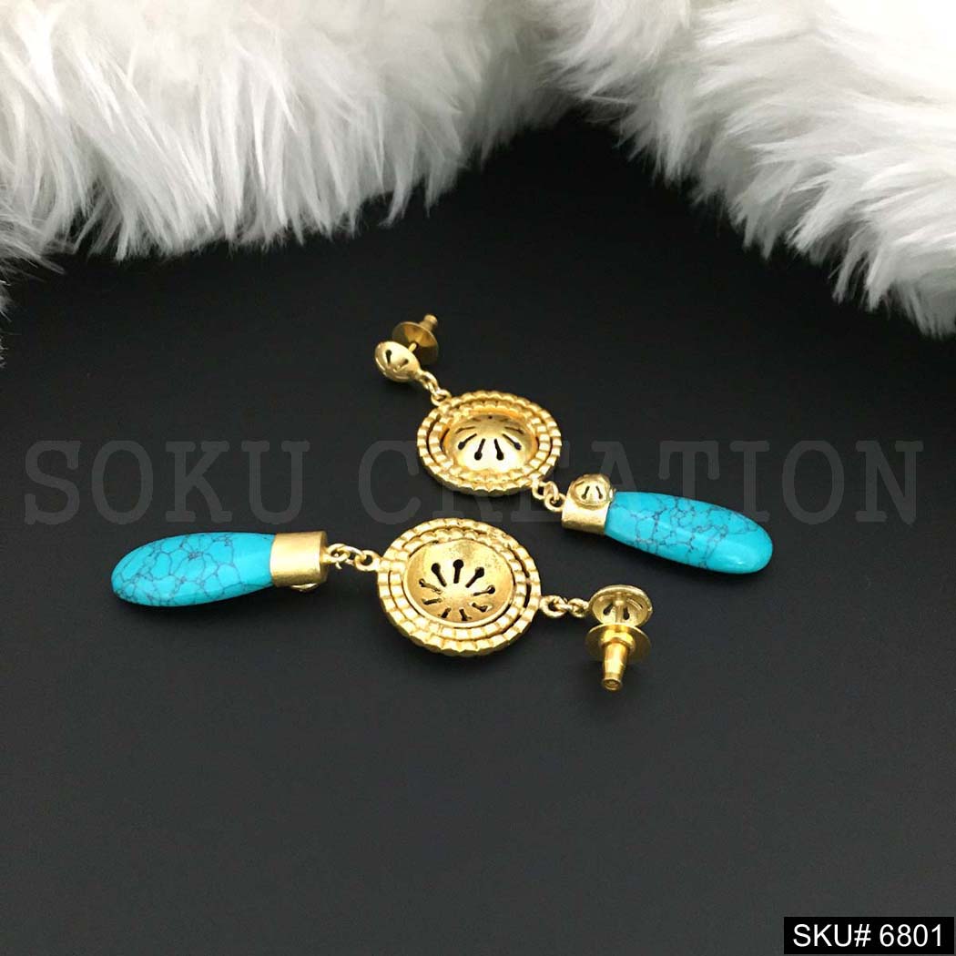 Gold plated Drop and Dangle Vintage Turquoise Earring SKU6801