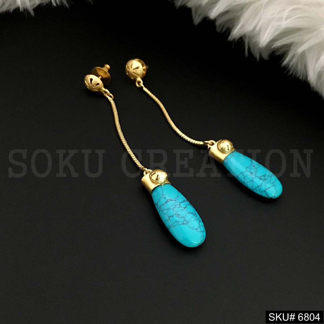 Gold plated Drop and Dangle Needle & Thread Turquoise Earring SKU6804