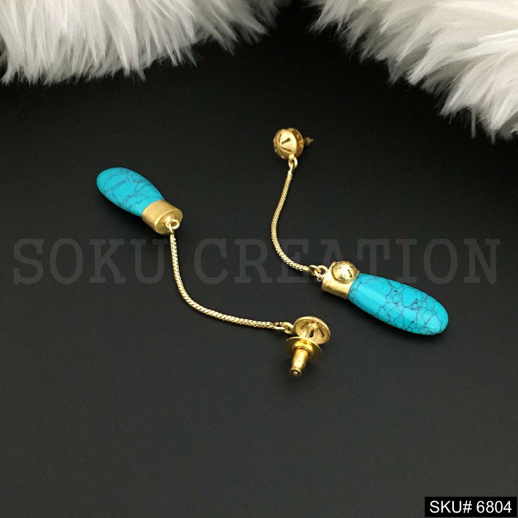 Gold plated Drop and Dangle Needle & Thread Turquoise Earring SKU6804