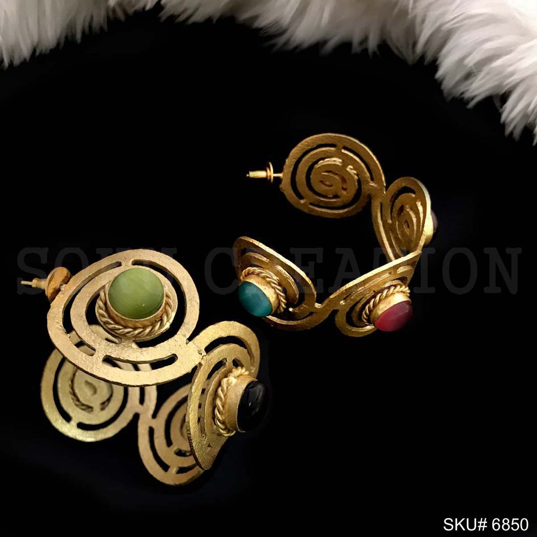 Gold plated Hoop Multi Color Gemstone Beautiful Design Earring SKU6850