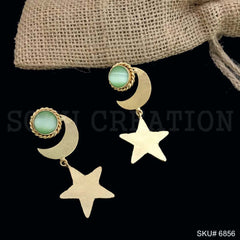 Gold plated Drop and Dangle Gemstone Moon Light Star Earring SKU6856