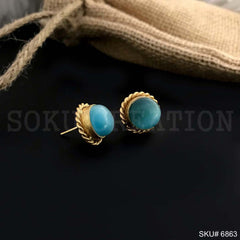 Gold plated Stud Blue Gemstone Earring SKU6863