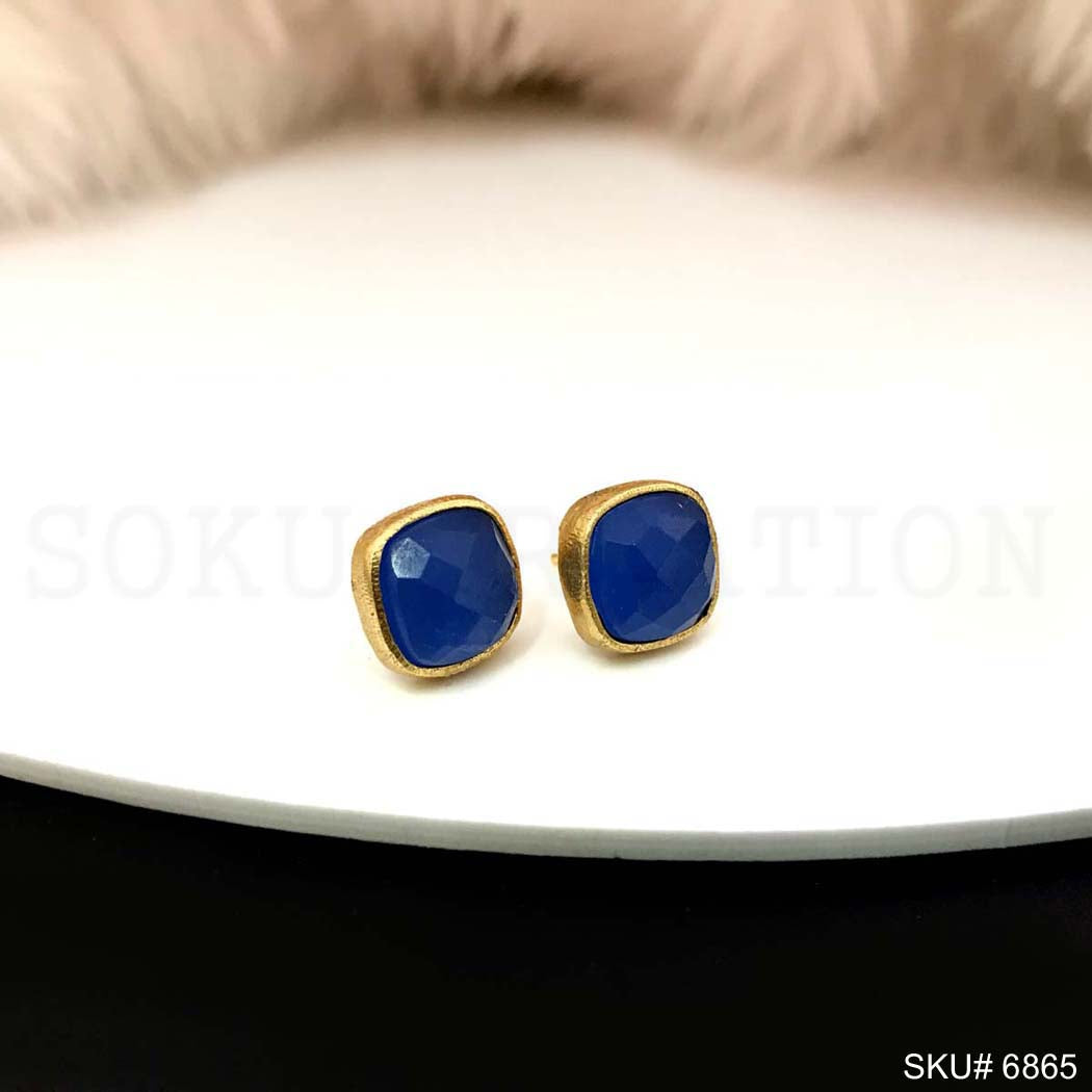 Gold plated Stud Blue Gemstone Earring SKU6865
