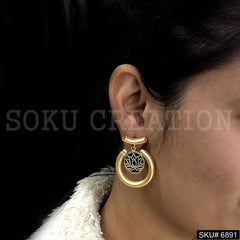 Gold plated Drop and Dangle Lotus Design Earring SKU6891